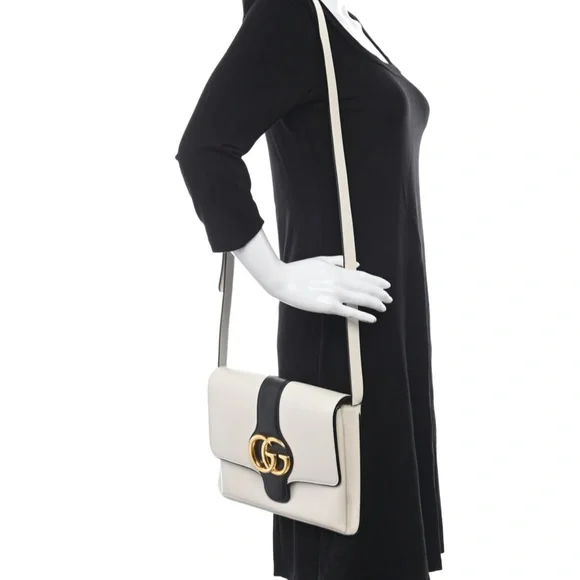 New Authentic Gucci  Leather Shoulder Bag Medium Black White - Picture 2 of 13